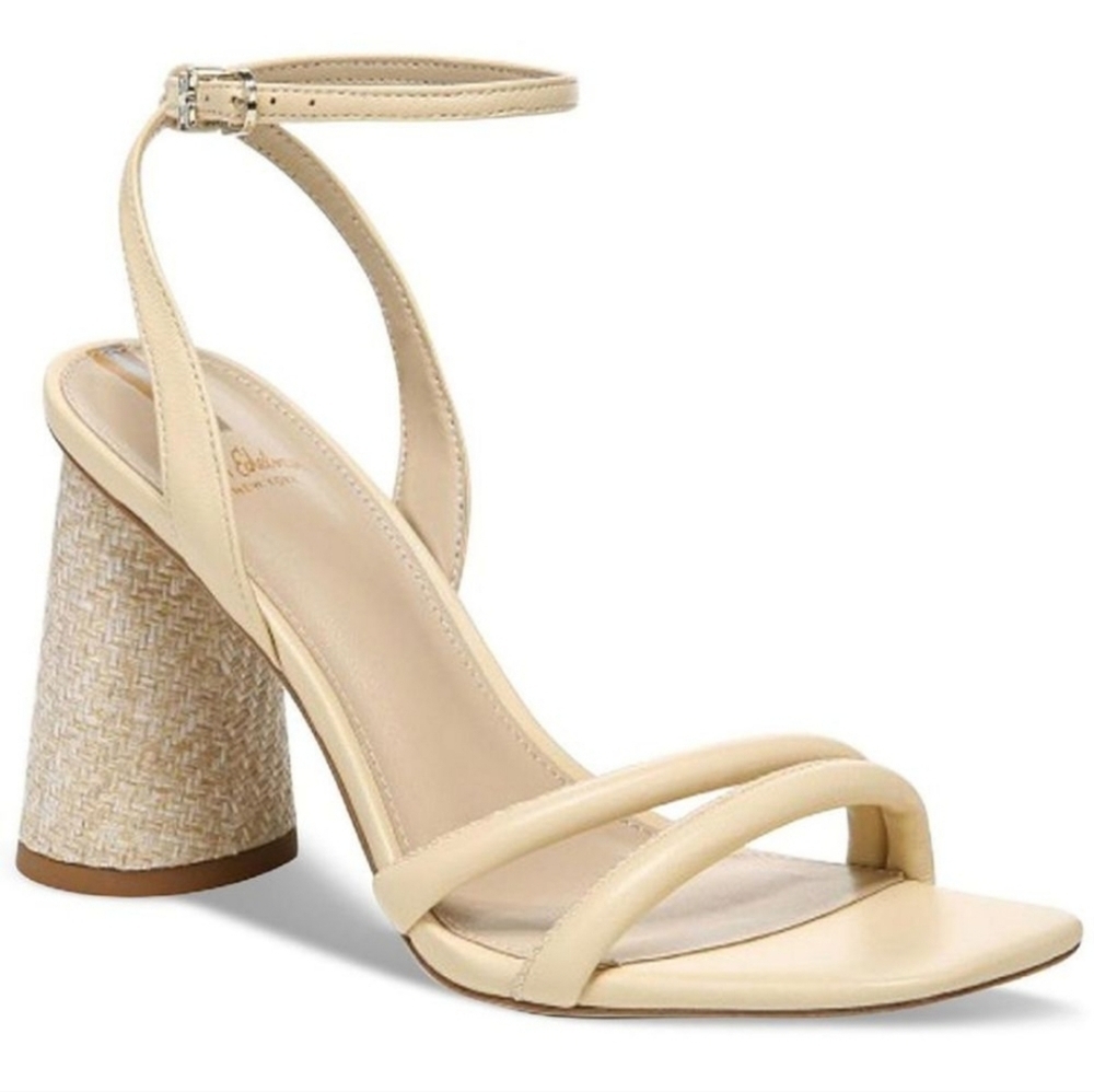 Sam Edelman Womens Kia Beige Ankle Strap Raffia Heels Size 8.5 Medium (B, M)